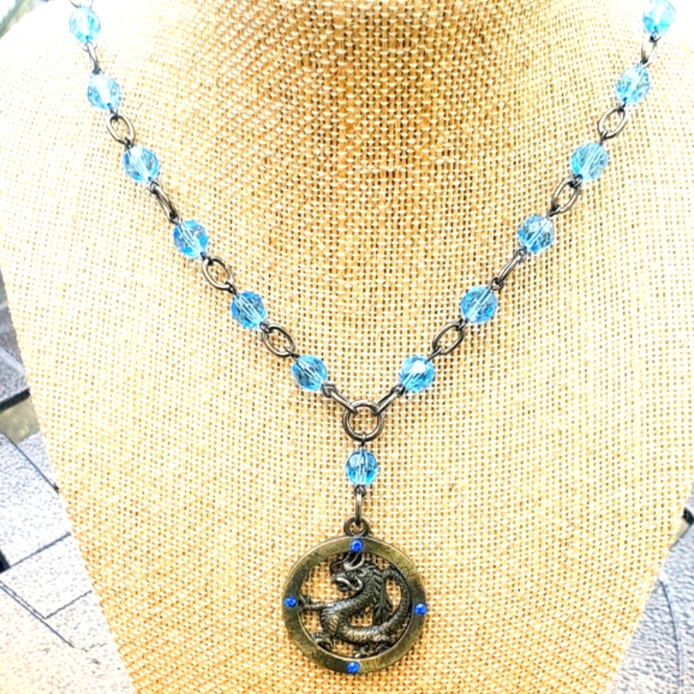 Handmade necklace  with a vintage dragon pendant.